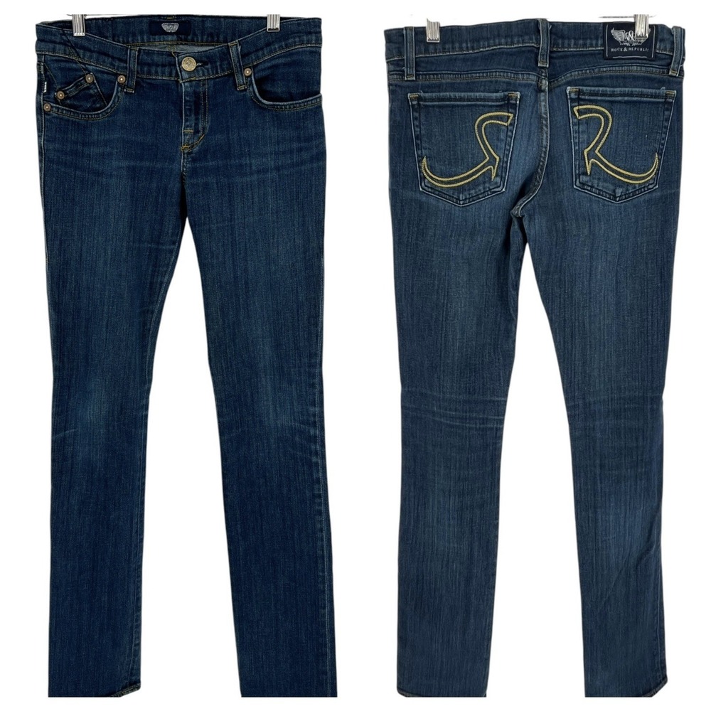 Rock & Republic Jeans Women's Size 27 Stella Skinny Leg Dark Wash Embroidered